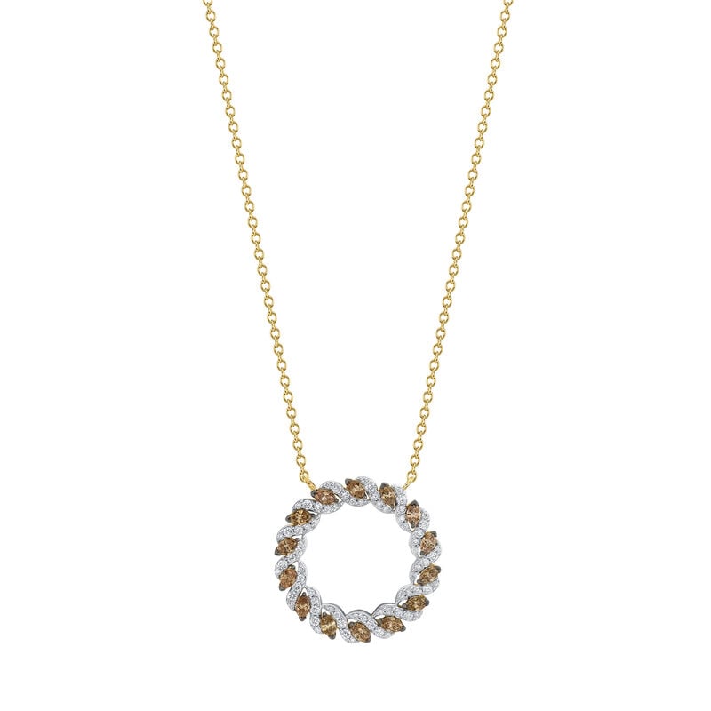 Cocoa & White Diamond Circle 1ctw. Necklace in 10k Yellow Gold image number null